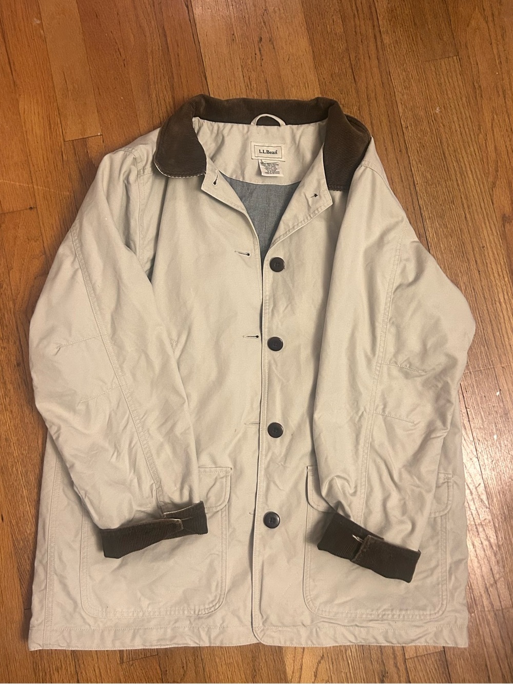 L.L. Bean Light Beige Jacket with Dark Brown Corduroy Trim